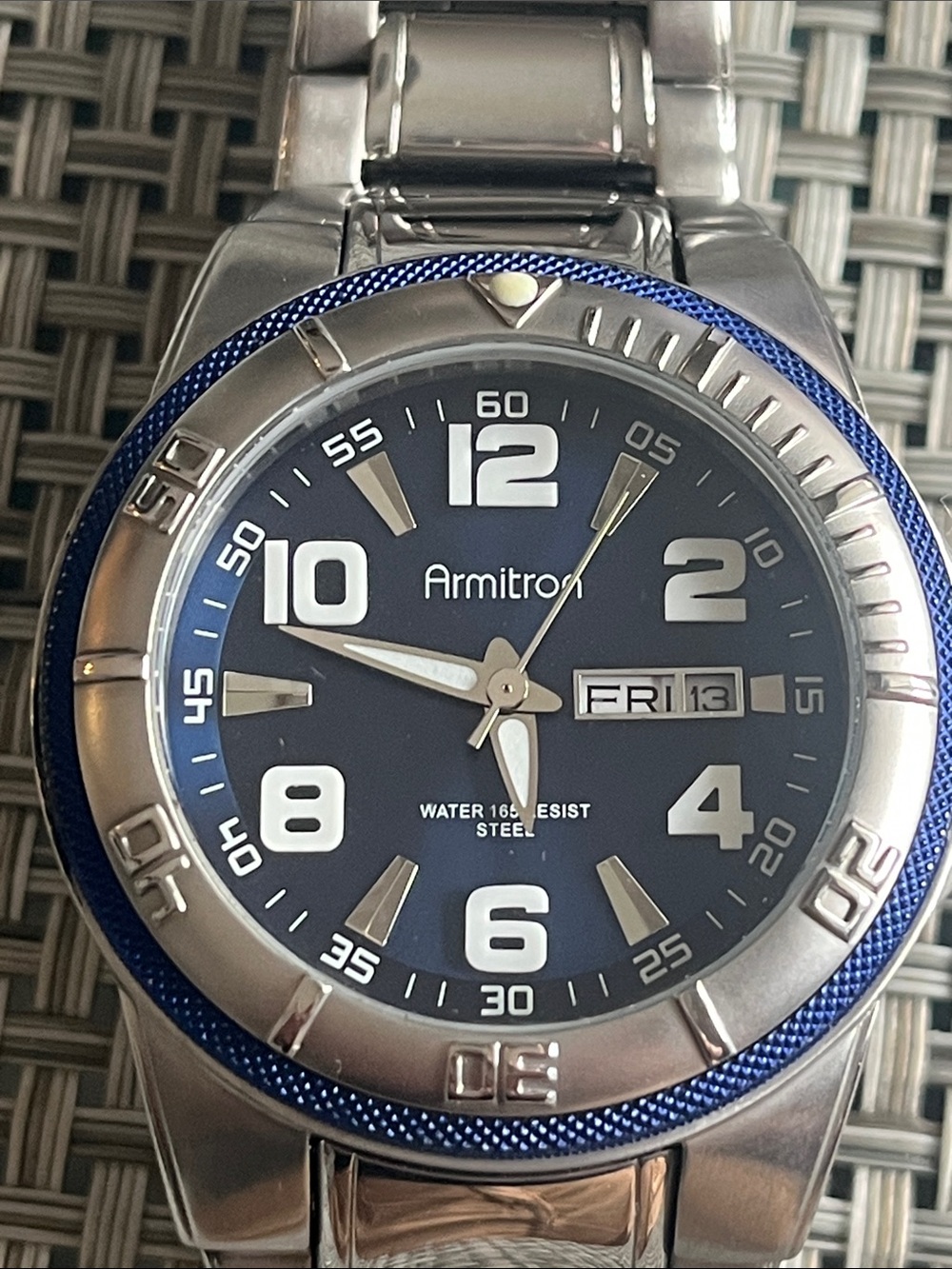 Armitron Silver-Tone Watch with Blue Dial and Bezel
